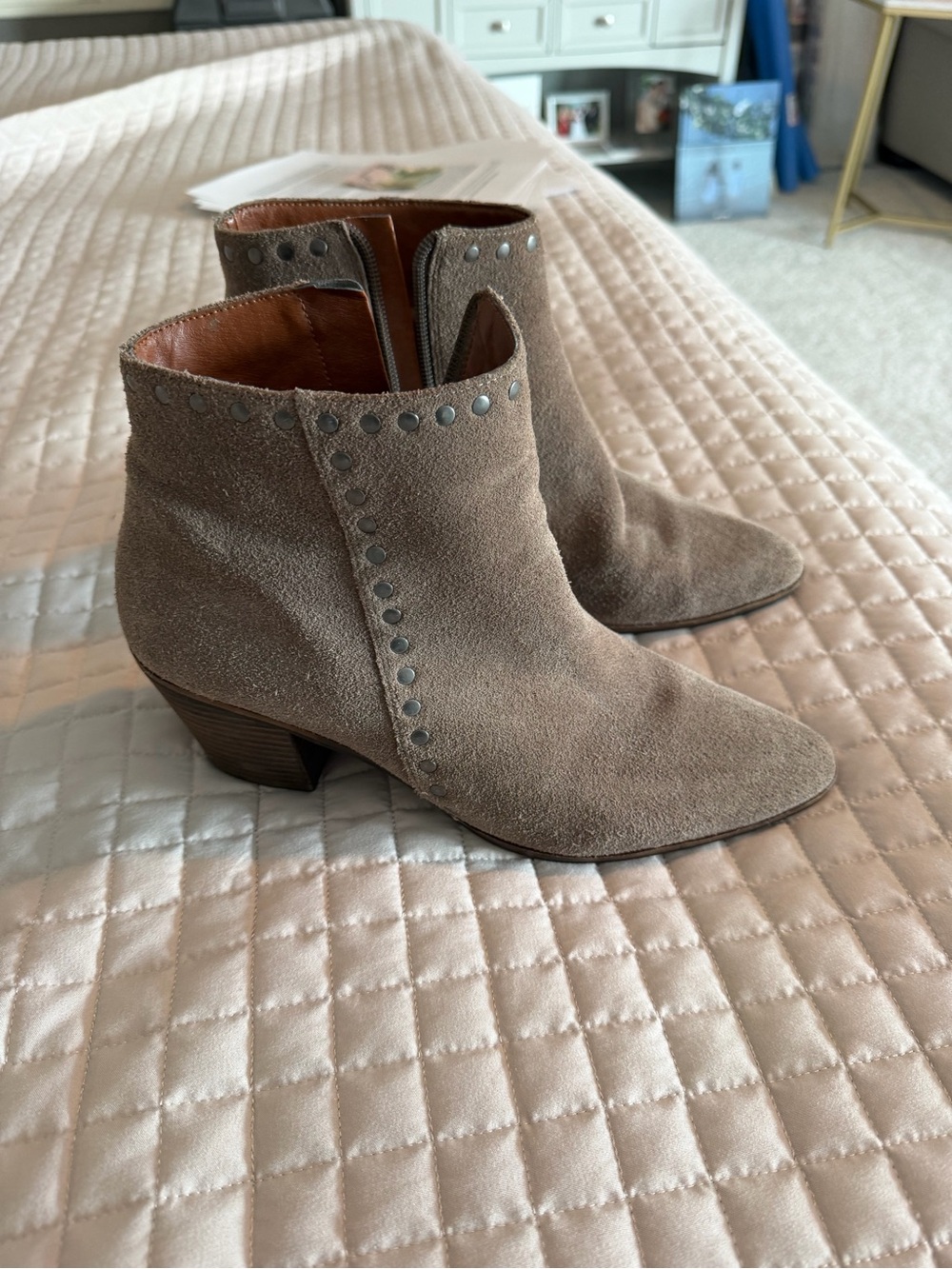Lucky Brand Taupe Suede Studded Ankle Boots